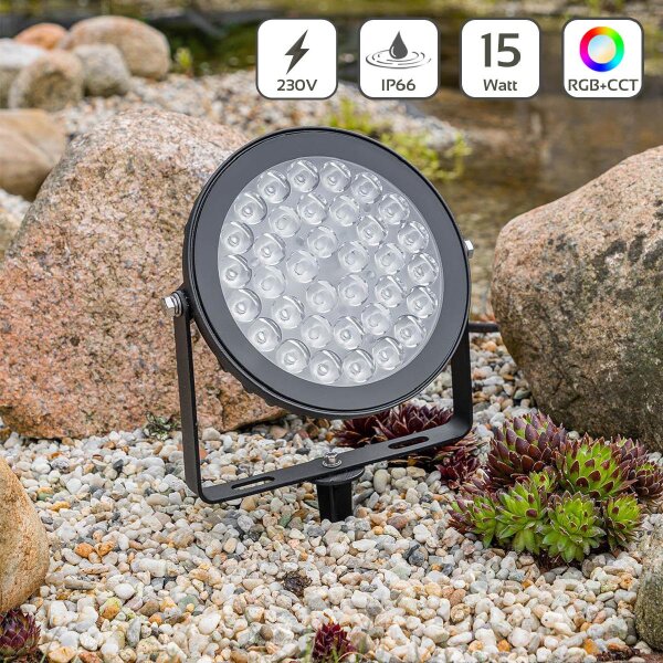 MiBoxer 15W 230V RGB+CCT LED Gartenstrahler WiFi Gartenleuchte mit Erdspieß FUTC03