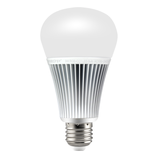 MiBoxer 2.4GHz E27 LED Leuchtmittel | Gehäusefarbe: Weiß | 9W | 960 lm | 220° | Steuerung ü. Fernbedienung | RGB+CCT (2700K-6500K)